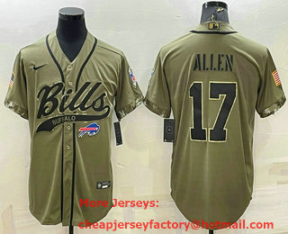 Men's Buffalo Bills #17 Josh Allen 2022 Olive Salute to Service Cool Base Stitched Baseball Jersey