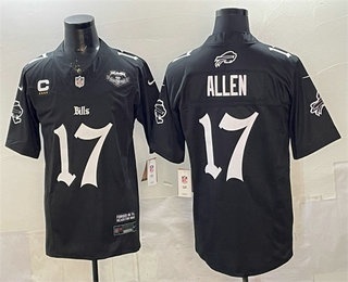 Men's Buffalo Bills #17 Josh Allen Black 2025 FUSE Gothic Cold Front Edition Farewell Patch Vapor Limited Stitched Jersey