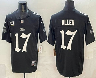 Men's Buffalo Bills #17 Josh Allen Black C Patch Limited Fashion Baseball Jersey