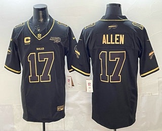 Men's Buffalo Bills #17 Josh Allen Black Gold FUSE Bills Mafia Patch Vapor Limited Stitched Jersey