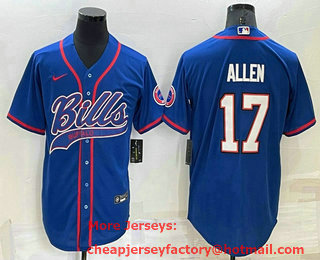 Men's Buffalo Bills #17 Josh Allen Blue Stitched Cool Base Nike Baseball Jersey