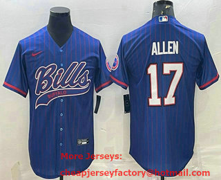 Men's Buffalo Bills #17 Josh Allen Blue Pinstripe With Patch Cool Base Stitched Baseball Jersey
