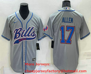 Men's Buffalo Bills #17 Josh Allen Grey Stitched Cool Base Nike Baseball Jersey