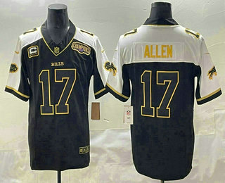 Men's Buffalo Bills #17 Josh Allen Limited Black Gold Thanksgiving FUSE Vapor Jersey
