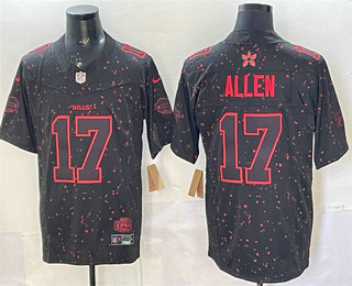 Men's Buffalo Bills #17 Josh Allen Limited Black Stranger Things Stuck In The Upside Down Football Jersey