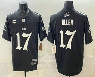 Men's Buffalo Bills #17 Josh Allen Limited Black With C Patch Gothic Cold Fashion Vapor Jersey