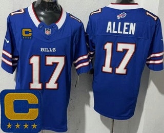 Men's Buffalo Bills #17 Josh Allen Limited Blue Captain Patch FUSE Vapor Jersey