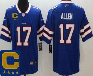 Men's Buffalo Bills #17 Josh Allen Limited Blue Captain Patch Vapor Jersey