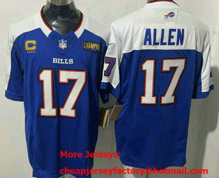 Men's Buffalo Bills #17 Josh Allen Limited Blue Champioins C Patch FUSE Vapor Jersey