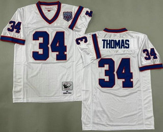 Men's Buffalo Bills #34 Thurman Thomas White 1990 Throwback Jersey