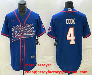 Men's Buffalo Bills #4 James Cook Blue With Patch Cool Base Stitched Baseball Jersey