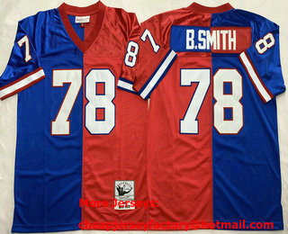 Men's Buffalo Bills #78 Bruce Smith Blue Red Split 1990 Throwback Jersey
