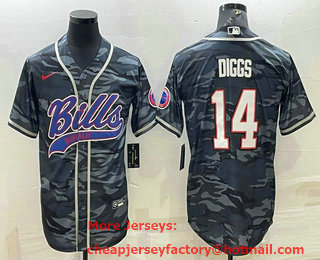 Men's Buffalo Bills #14 Stefon Diggs Grey Navy Camo With Patch Cool Base Stitched Baseball Jersey