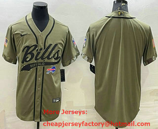 Men's Buffalo Bills Blank Olive Salute to Service Cool Base Stitched Baseball Jersey