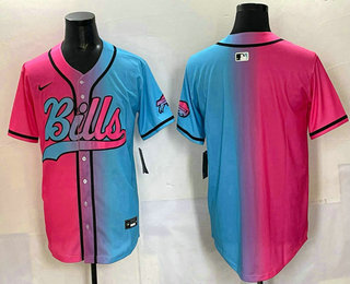 Men's Buffalo Bills Blank Pink Blue Split Limited Baseball Jersey