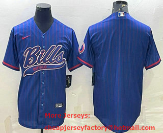 Men's Buffalo Bills Blank Royal With Patch Cool Base Stitched Baseball Jersey