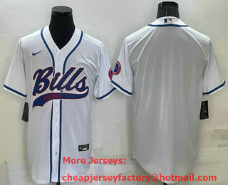 Men's Buffalo Bills Blank White Stitched MLB Cool Base Nike Baseball Jersey