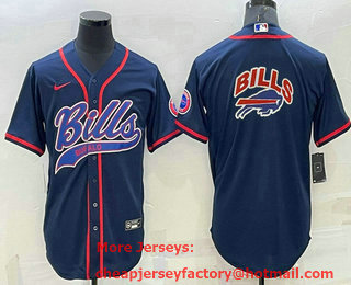 Men's Buffalo Bills Navy Team Blue Big Logo With Patch Cool Base Stitched Baseball Jersey