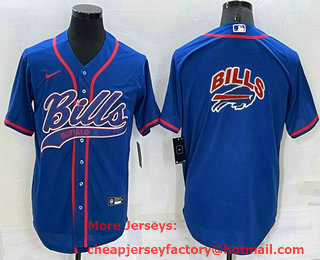 Men's Buffalo Bills Royal Team Big Logo With Patch Cool Base Stitched Baseball Jersey