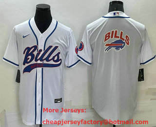 Men's Buffalo Bills White Team Big Logo With Patch Cool Base Stitched Baseball Jersey