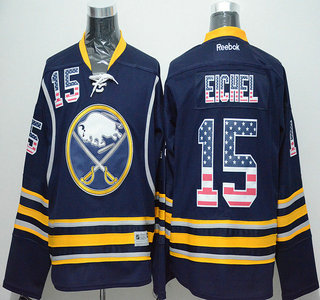 Men's Buffalo Sabres #15 Jack Eichel USA Flag Fashion Navy Blue Jersey