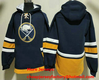 Men's Buffalo Sabres Blank Navy Blue Pocket Stitched NHL Old Time Hockey Pullover Hoodie