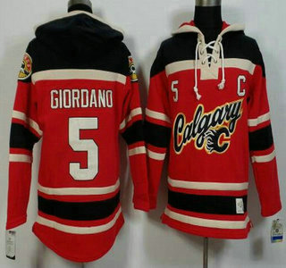 Men's Calgary Flames #5 Mark Giordano Old Time Hockey 2015 Red Hoody