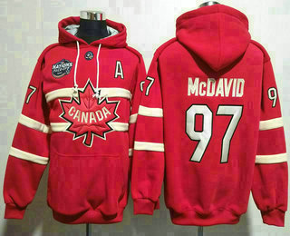 Men's Canada #97 Connor McDavid Red 2025 4 Nations Face Off Authentic Pocket Stitched Pullover Hoodie
