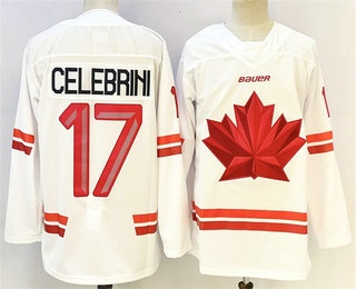 Men's Canada Hockey #17 Macklin Celebrini White 2026 Olympics Authentic Jersey