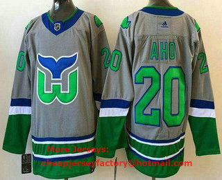 Men's Carolina Hurricanes #20 Sebastian Aho Gray 2021 Reverse Retro Stitched NHL Jersey