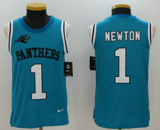 Men's Carolina Panthers #1 Cam Newton Light Blue Color Rush 2017 Vest Stitched NFL Nike Tank Top Jersey