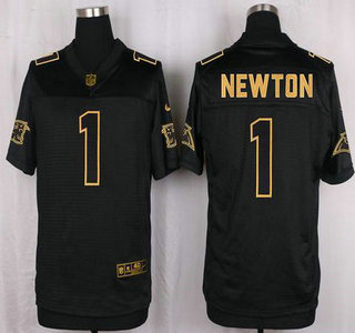 Men's Carolina Panthers #1 Cam Newton 2016 Pro Line Black Gold Collection Jersey
