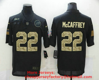 Men's Carolina Panthers #22 Christian McCaffrey Black Camo 2020 Salute To Service Stitched NFL Nike Limited Jersey