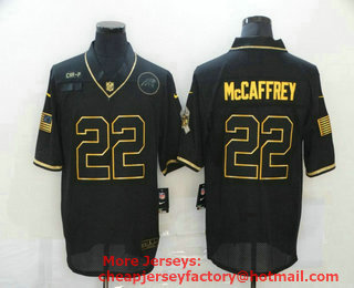 Men's Carolina Panthers #22 Christian McCaffrey Black Gold 2020 Salute To Service Stitched NFL Nike Limited Jersey