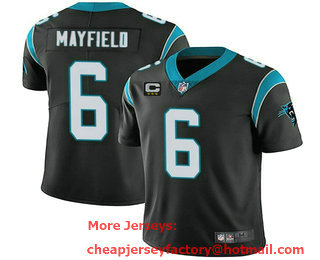 Men's Carolina Panthers #6 Baker Mayfield Black With 3 star C Patch Vapor Untouchable Limited Stitched Jersey