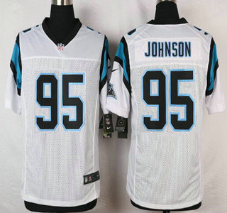 Men's Carolina Panthers #95 Charles Johnson White Road NFL Nike Elite Jersey