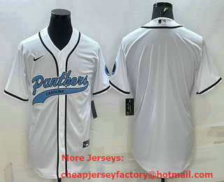 Men's Carolina Panthers Blank White With Patch Cool Base Stitched Baseball Jersey