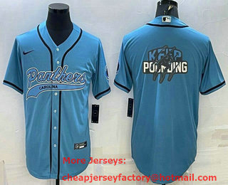 Men's Carolina Panthers Blue Team Big Logo With Patch Cool Base Stitched Baseball Jersey