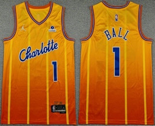 Men's Charlotte Hornets #1 Lamelo Ball Orange 2025 City Sponsor Swingman Jersey