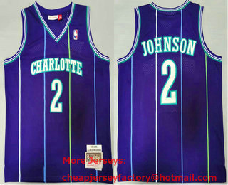 Men's Charlotte Hornets #2 Larry Johnson 1994-95 Purple Hardwood Classics Soul Swingman Throwback Jersey