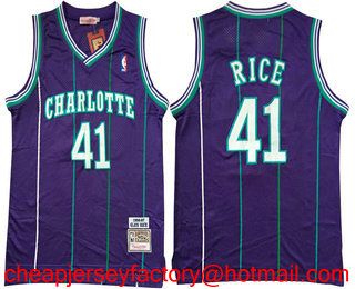 Men's Charlotte Hornets #41 Glen Rice 1992-93 Purple Hardwood Classics Soul Swingman Throwback Jersey