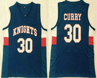 Men's Charlotte Knights #30 Stephen Curry Blue High School Backetball Jersey