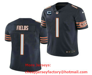 Men's Chicago Bears #1 Justin Fields 2022 Navy With 1 star C Patch Vapor Untouchable Limited Stitched Jersey