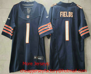 Men's Chicago Bears #1 Justin Fields Navy Blue 2023 FUSE Vapor Untouchable Limited Stitched Jersey