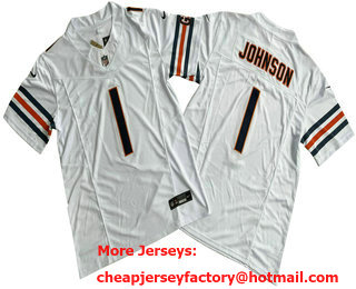 Men's Chicago Bears #1 Roschon Johnson White Vapor FUSE Limited Stitched Jersey