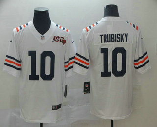 Men's Chicago Bears #10 Mitchell Trubisky White 2019 100th seasons Patch Vapor Untouchable Stitched NFL Nike Alternate Classic Limited Jersey