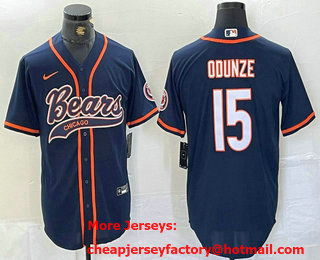 Men's Chicago Bears #15 Rome Odunze Navy BlueWith Patch Cool Base Stitched Baseball Jersey