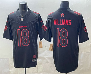 Men's Chicago Bears #18 Caleb Williams Limited Black Stranger Things Stuck In The Upside Down Football Jersey