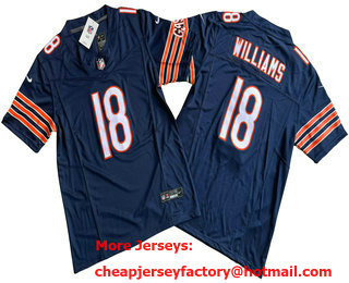 Men's Chicago Bears #18 Caleb Williams Limited Navy FUSE Vapor Jersey Big Size