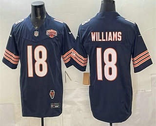 Men's Chicago Bears #18 Caleb Williams Navy FUSE 2025 NFC North Division Champions Illinois Patch Stitched Jersey